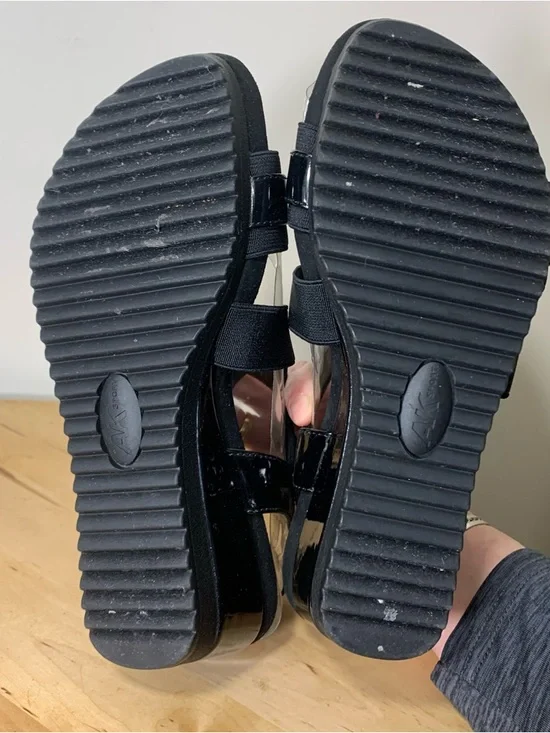 𝅺anne Klein Sport Black Wedged Elastic straps Sandals memory foam insoles - Picture 9 of 14